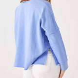 Women's Baby Blue Raw Edge Crewneck Sweatshirt with Split Sides