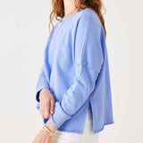 Women's Baby Blue Raw Edge Crewneck Sweatshirt with Split Sides