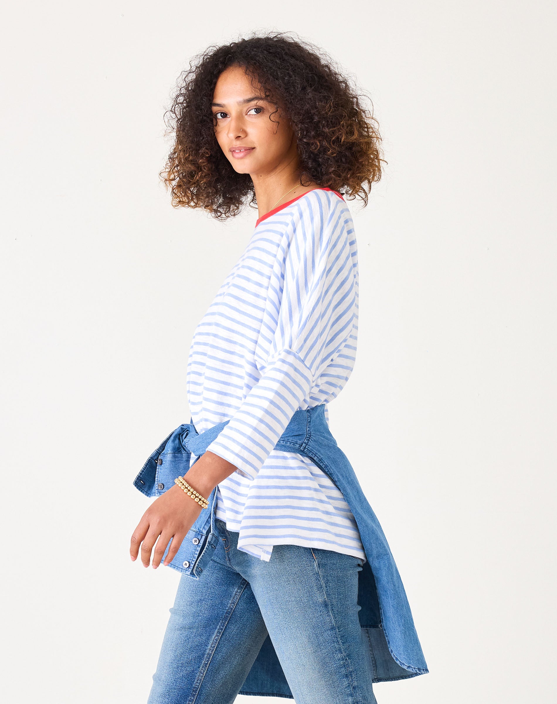 Women's Light Blue Striped One Sized Tee