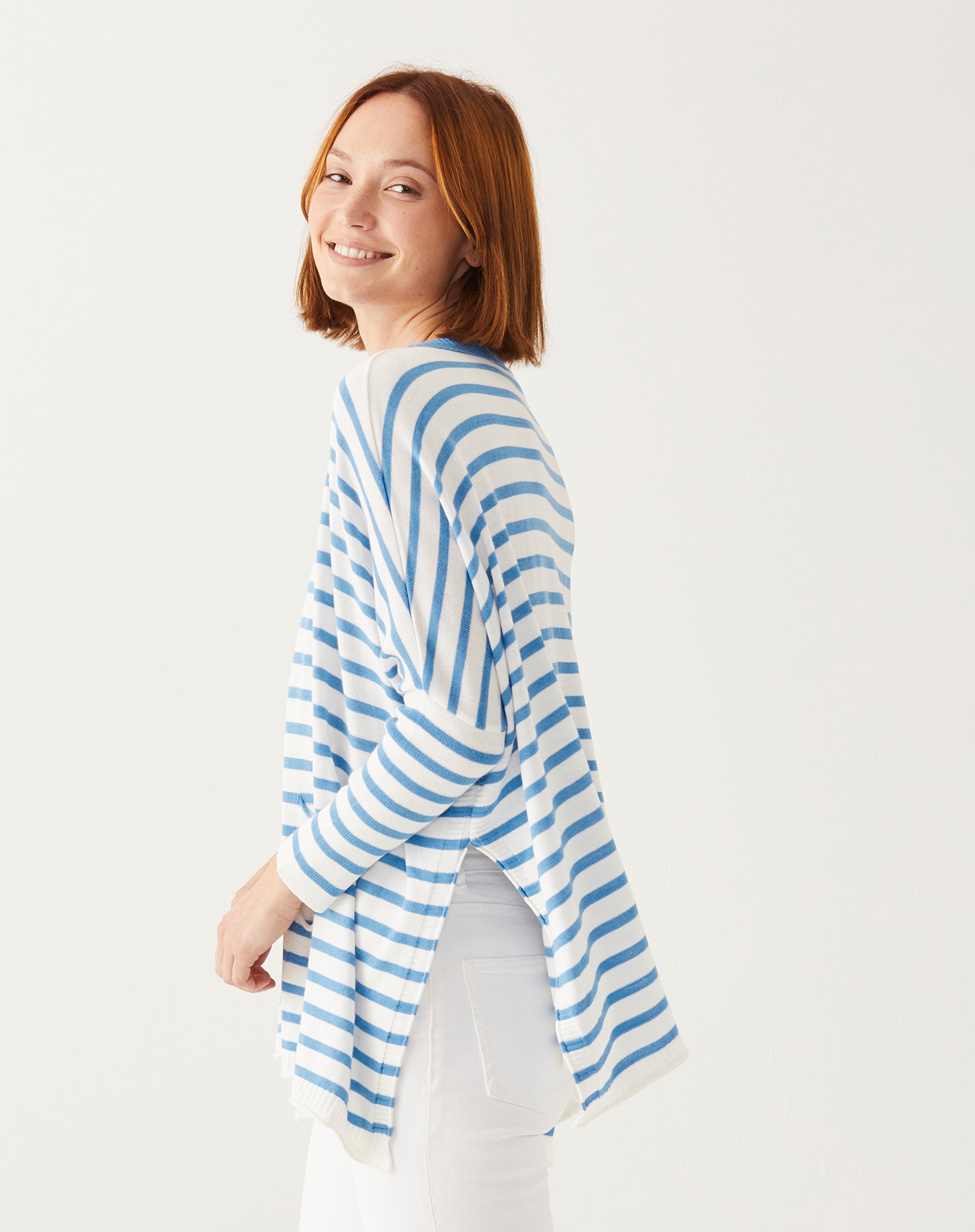 Women's Blue Striped Oversized Sweater