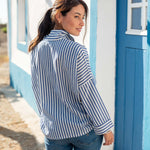 Women's Blue Striped Popped Collar Essential Shirt