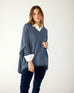 Women's One Size Vneck Knit Sweater in Blue Chest View Drape