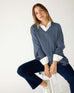 Women's One Size Vneck Knit Sweater in Blue Chest View