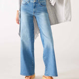 Women's Blue Wash Relaxed Wide Leg Front View