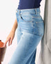 Women's Blue Wash Relaxed Wide Leg Side View Close Up Pocket Detail