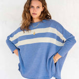 Women's Blue With White Stripes Sweater Front View