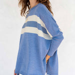 Women's Blue White Striped Crewneck Sweater Oversized