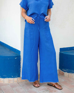 Women's Bright Blue Palazzo Drawstring Pant