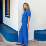 Women's Bright Blue Palazzo Drawstring Pant