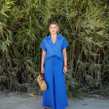 Women's Bright Blue Palazzo Drawstring Pant