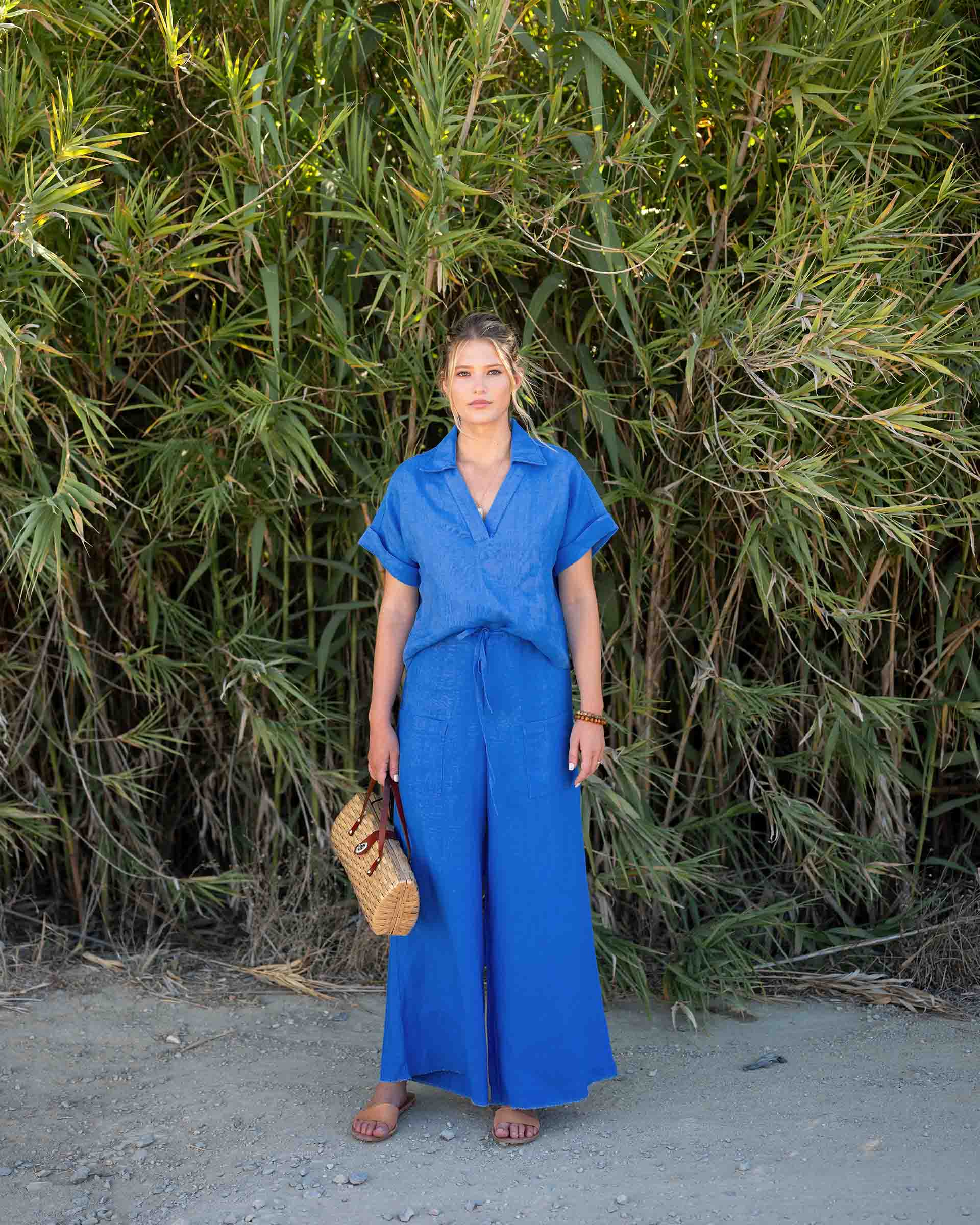 Women's Bright Blue Palazzo Drawstring Pant