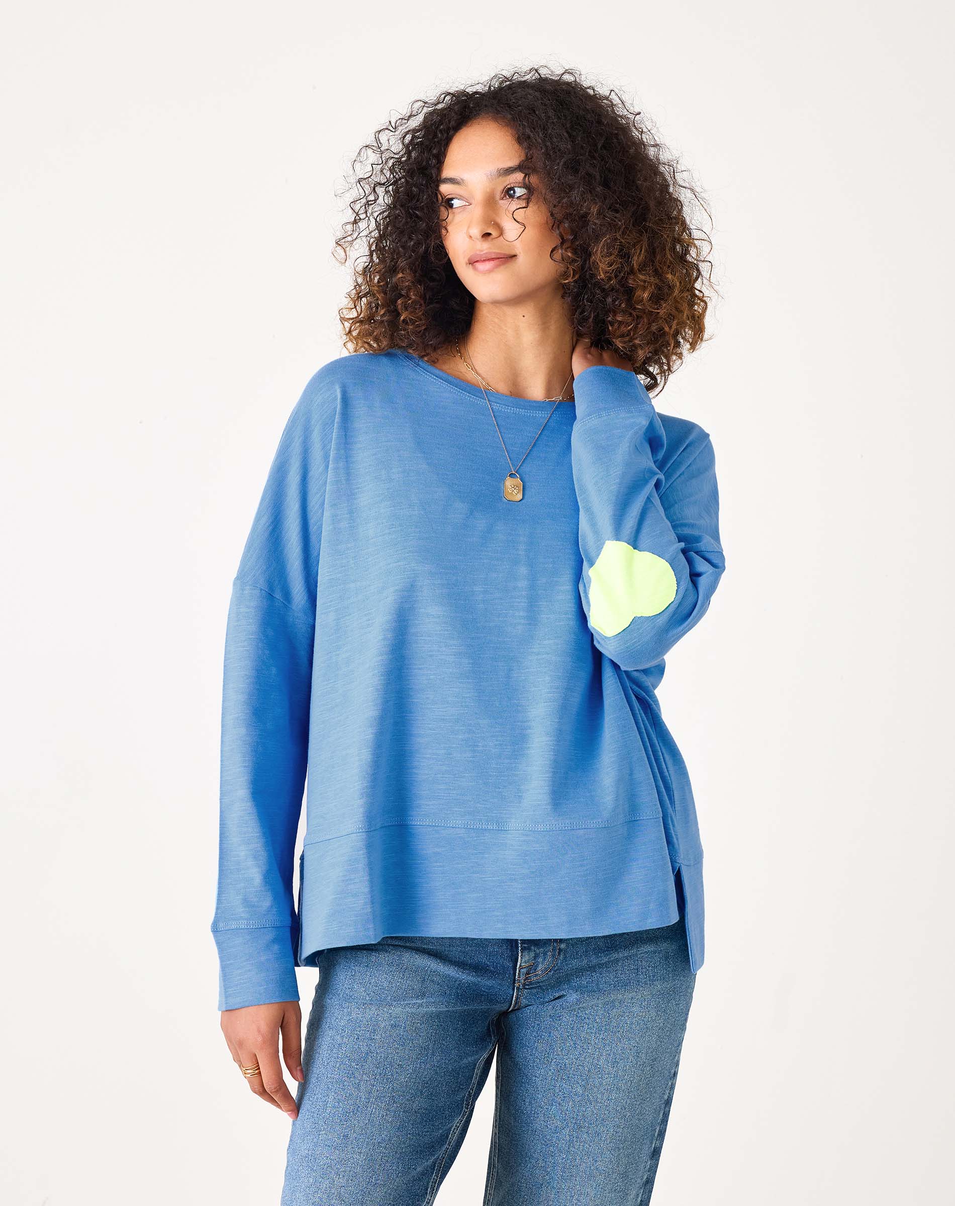 Women's Bright Blue Yellow Heart Oversized Tee