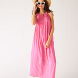 womens bright pink loose fit pullover maxi dress