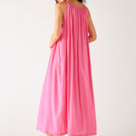 Women's Bright Pink Loose Fit Pullover Maxi Dress Full Body Rear View