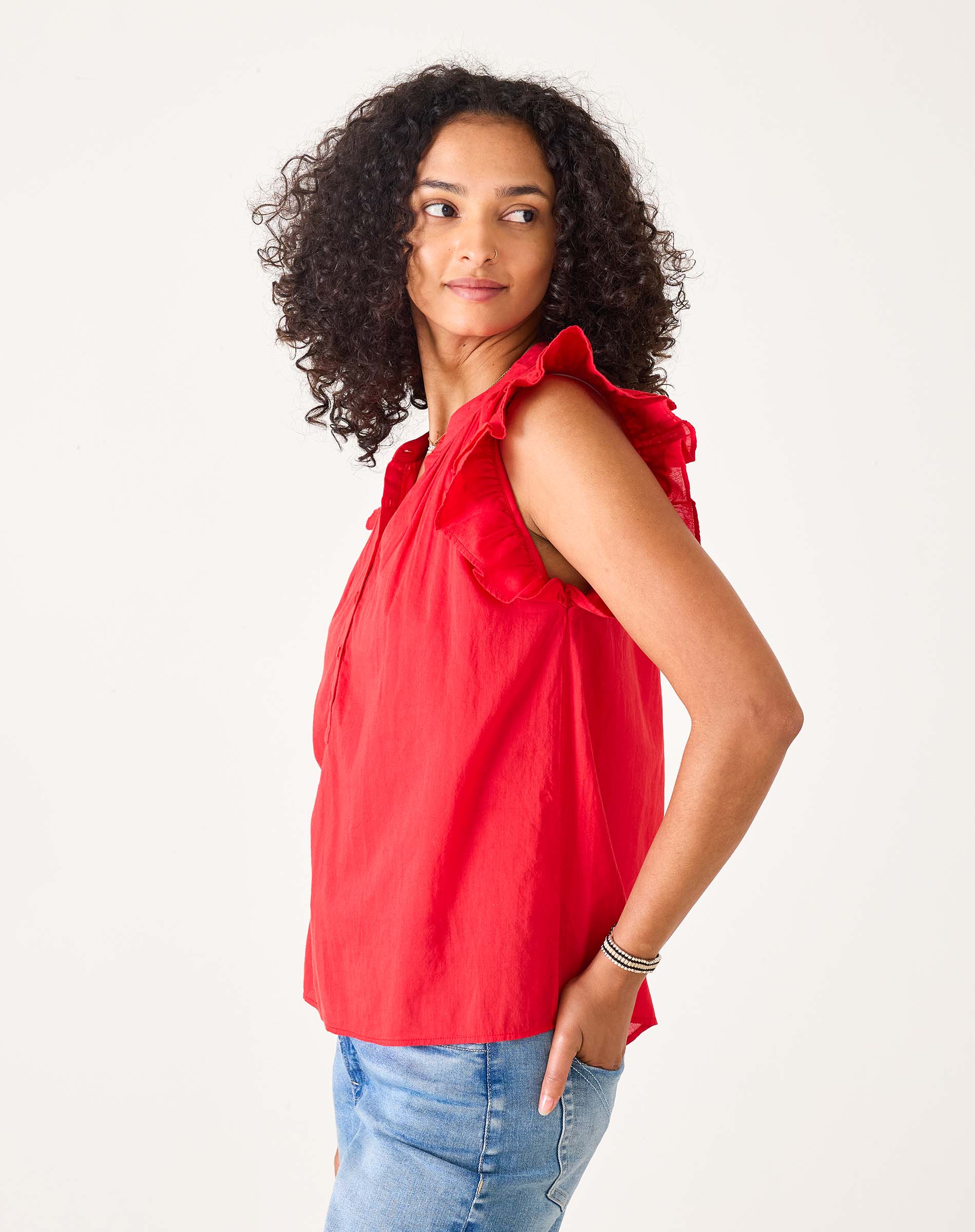 Women's Red Flutter Sleeve Summer Top