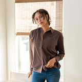 Women's Brown Cotton Button Down