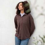 Women's Brown Cotton Button Down