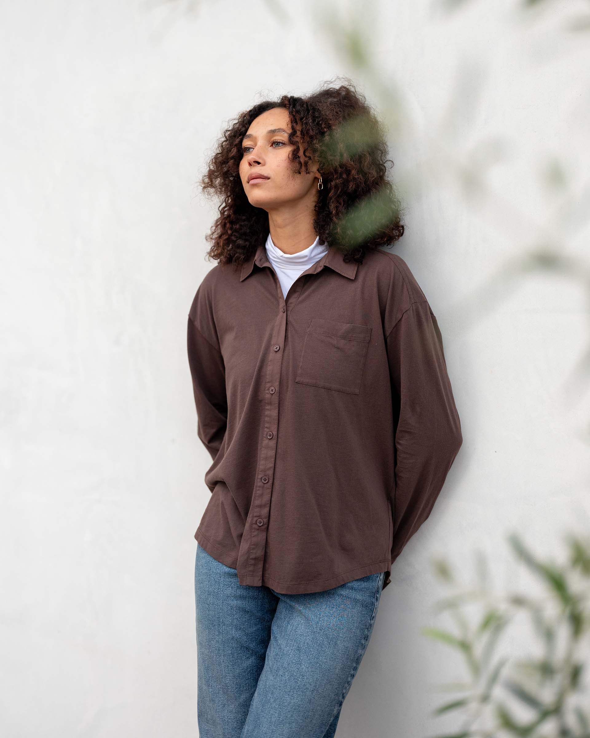 Women's Brown Cotton Button Down