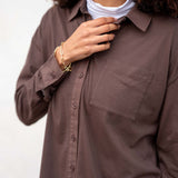 Women's Brown Cotton Button Down