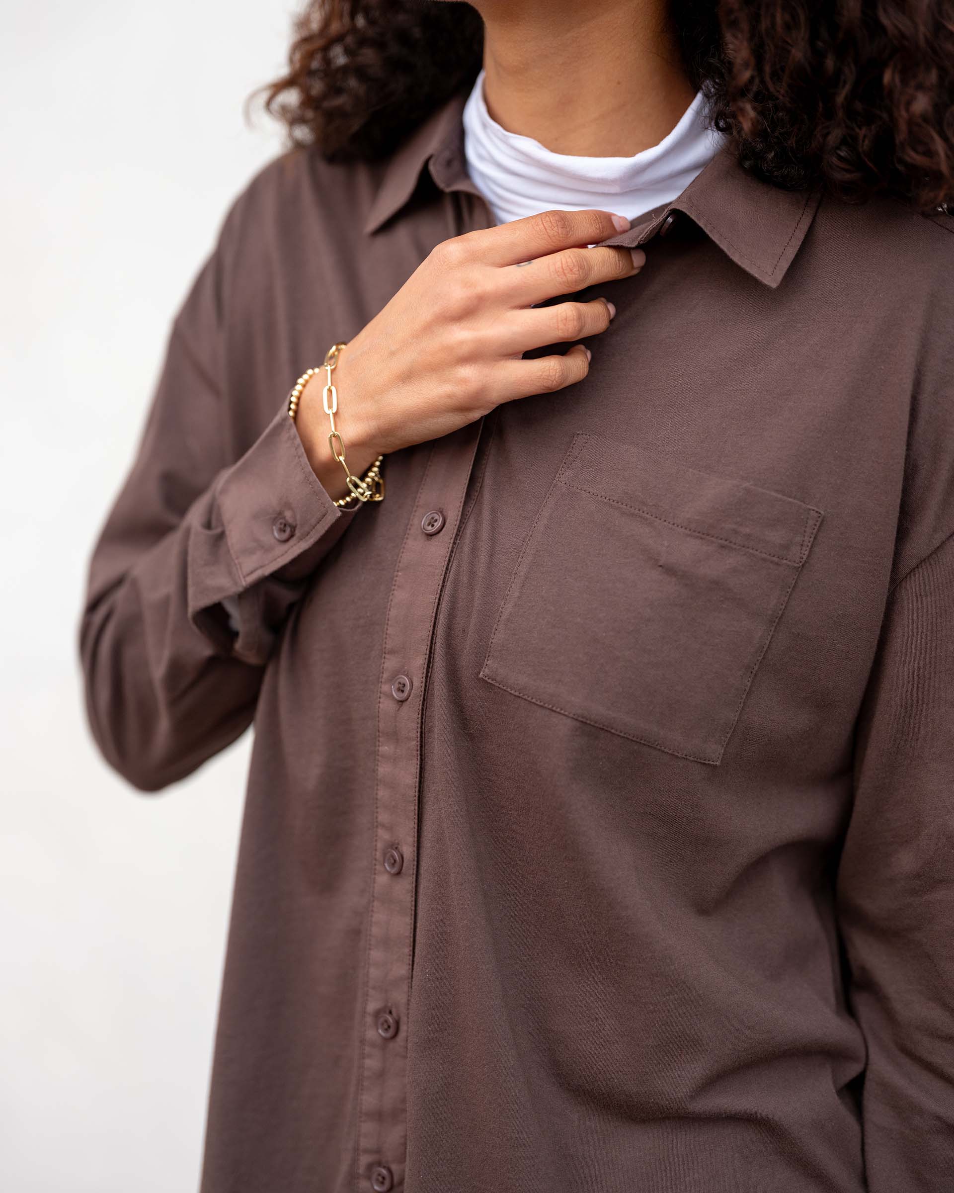 Women's Brown Cotton Button Down