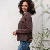 Women's Brown Cotton Button Down