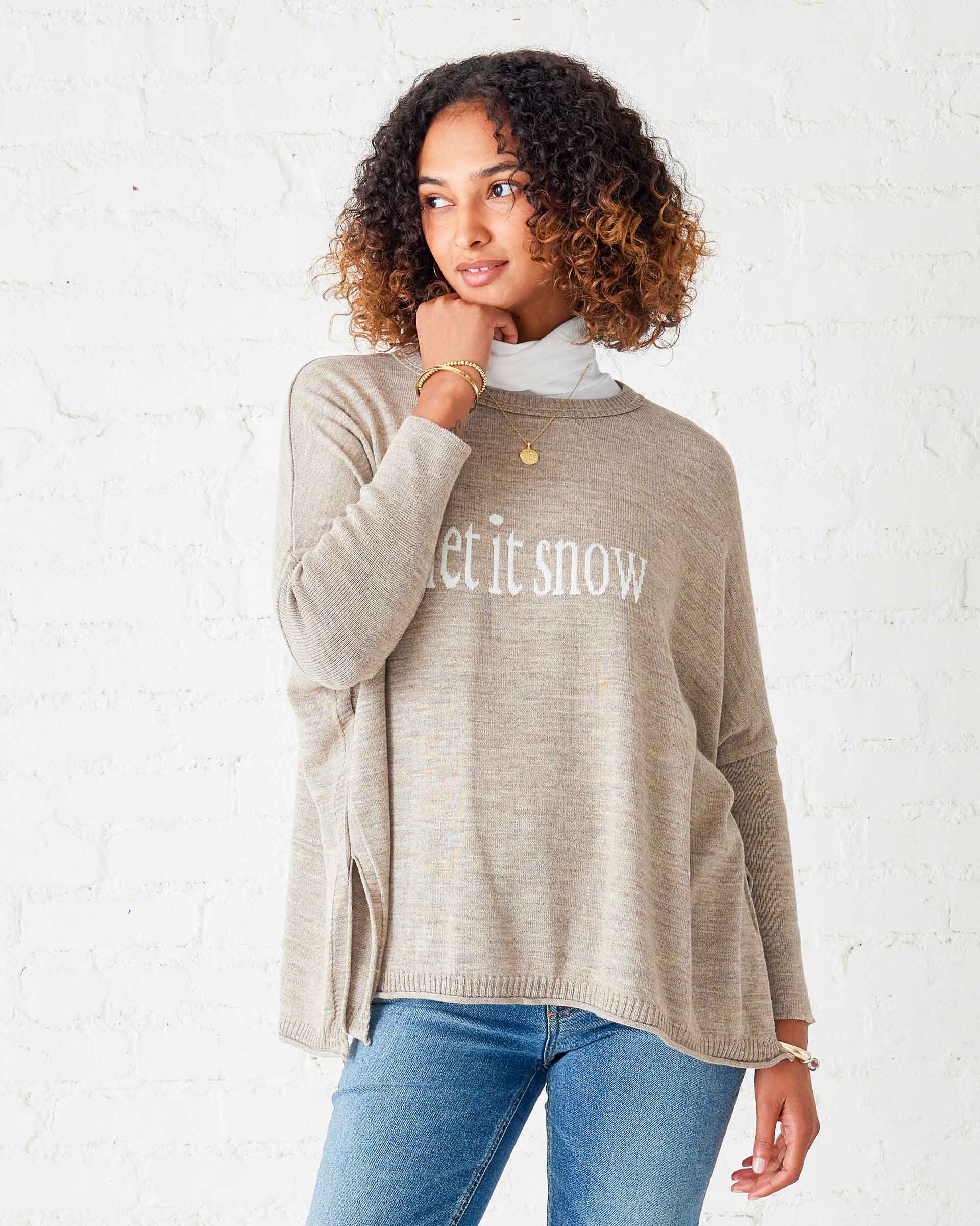 Women's Brown Oversized Holiday Sweater