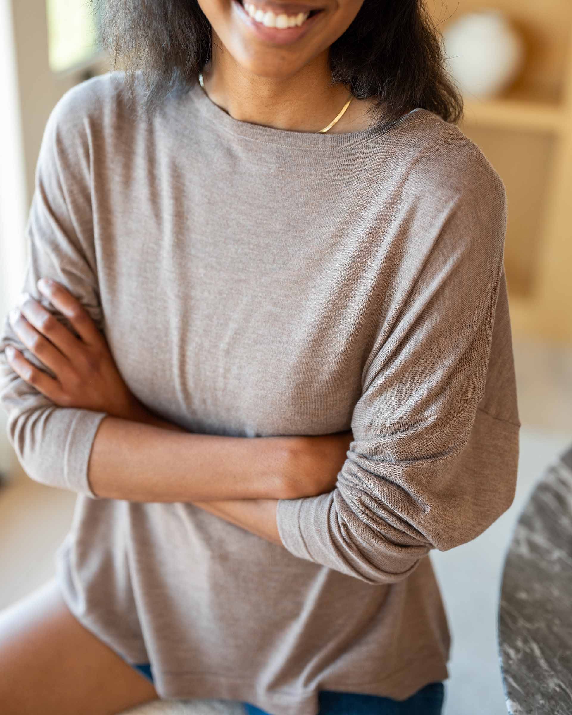Women's Light Brown Lightweight Sweater One Size Chest View Detail