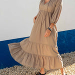 Women's Tan Tiered Maxi Resort Dress