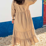 Women's Tan Tiered Maxi Resort Dress