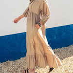 Women's Tan Tiered Maxi Resort Dress