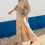 Women's Tan Tiered Maxi Resort Dress