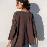 Women's Brown Slub Tee One Size Side Slits