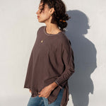 Women's Brown Slub Tee One Size Side Slits