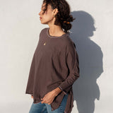 Women's Brown Slub Tee One Size Side Slits