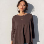 Women's Brown Slub Tee One Size Side Slits