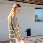 Women's Oversized Brown Striped Sweater with Ribbed Detail