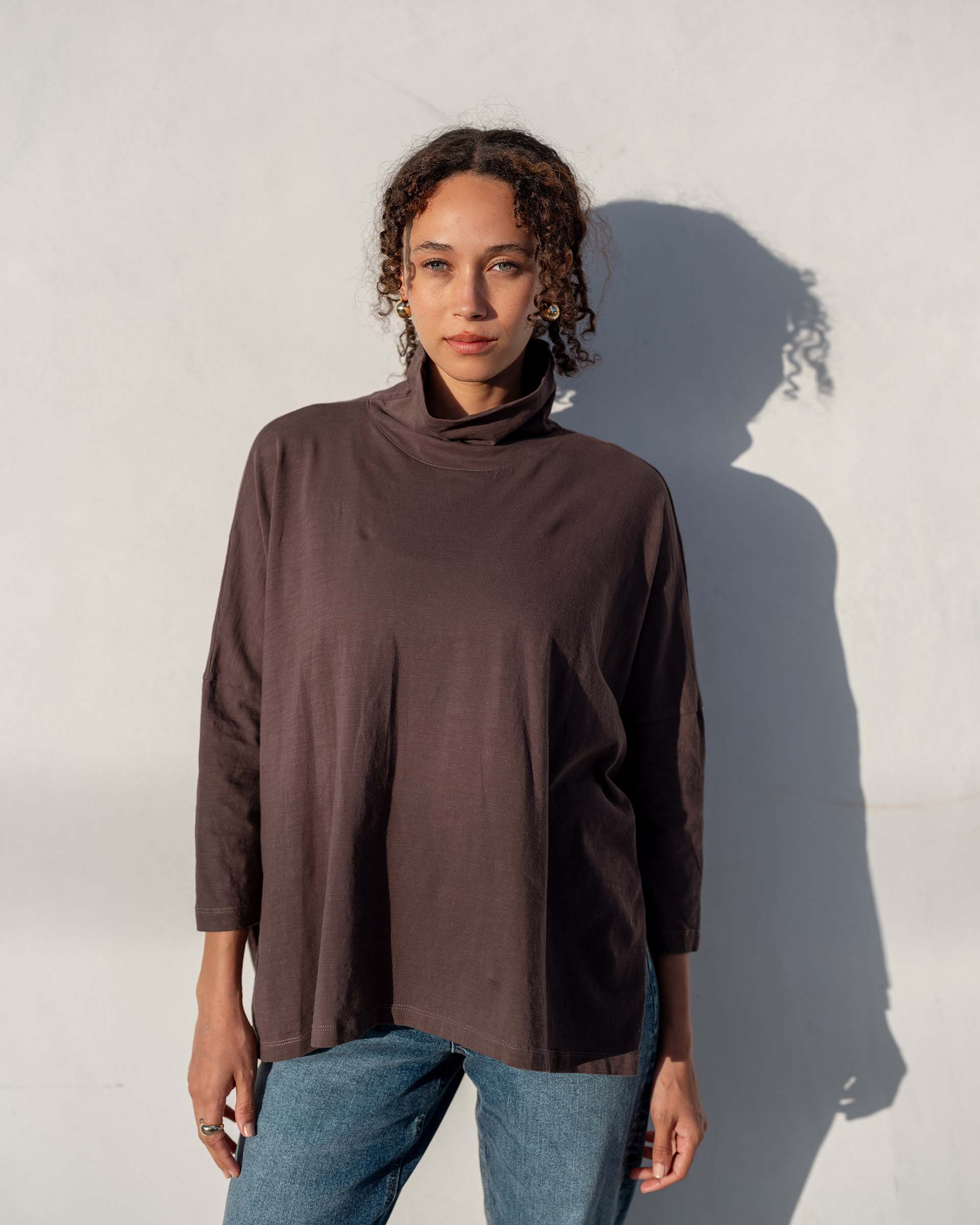 Women's Brown Turtleneck Tee One Size