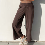 Women's Brown Wide Leg Ankle Side Slit Pant