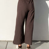 Women's Brown Wide Leg Ankle Side Slit Pant