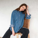 Women's Chambray Button Up Long Sleeve Top Oversized