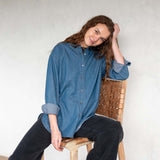 Women's Chambray Button Up Long Sleeve Top Oversized