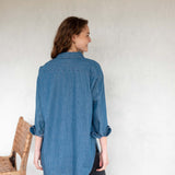 Women's Chambray Button Up Long Sleeve Top Oversized