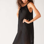 Women's Classic Black Lightweight Knee Length Patio Drawstring Light and Breezy Dress Side View