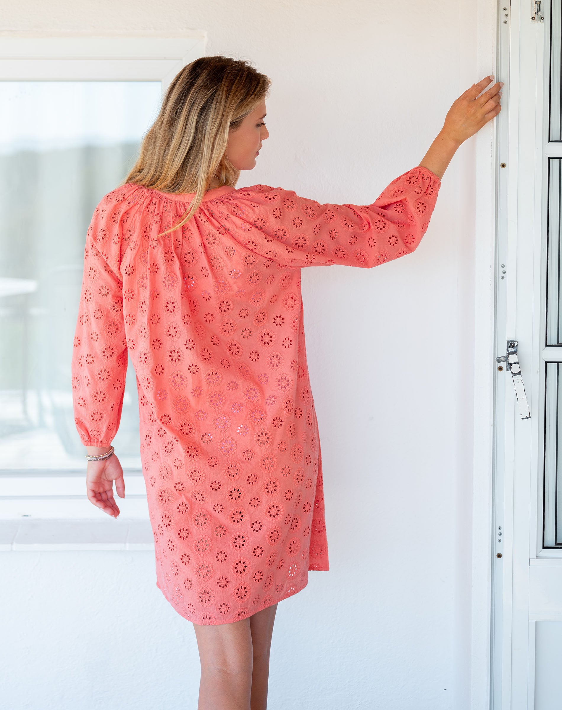 Women's Coral Eyelet Mini Coverup Dress