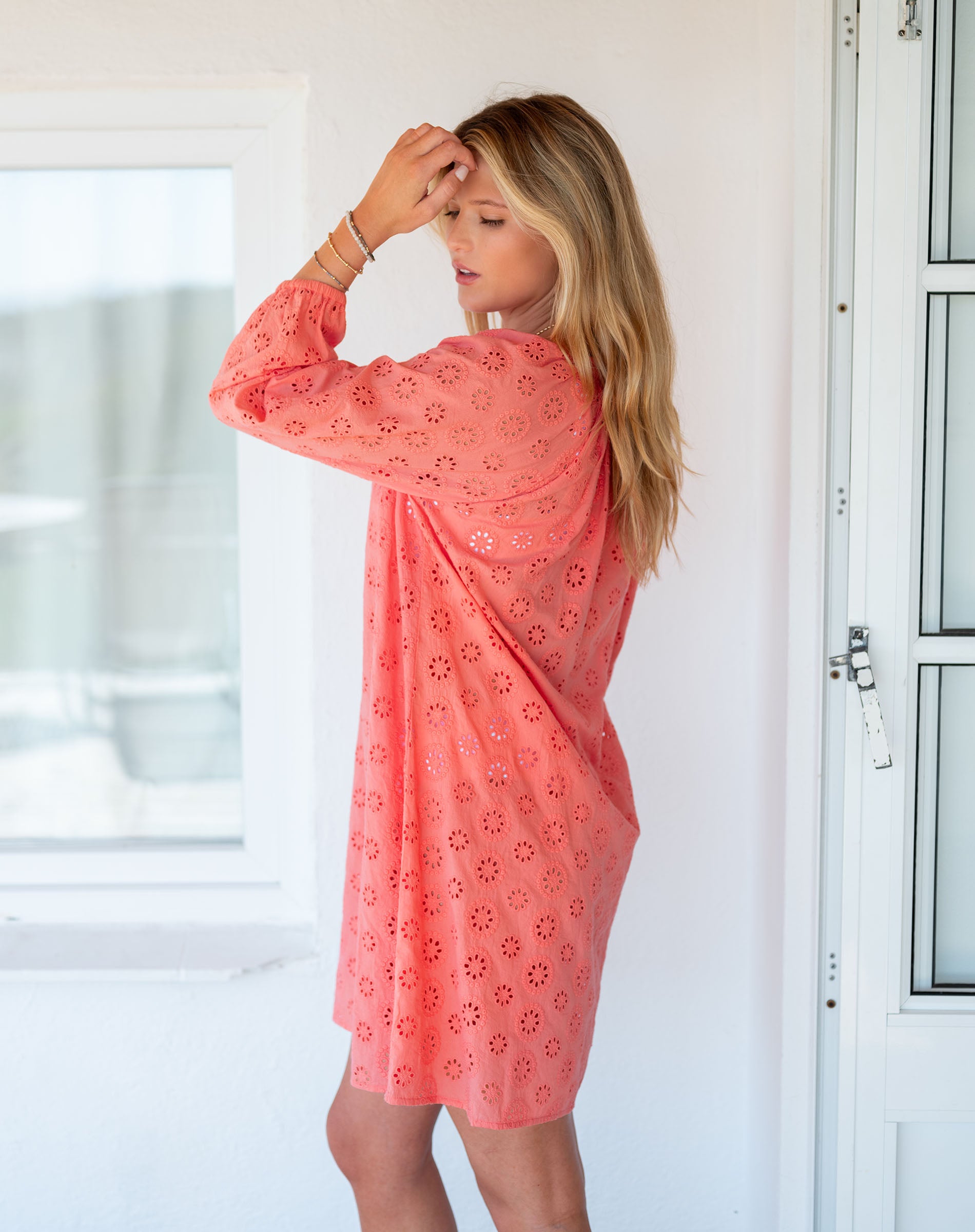 Women's Coral Eyelet Mini Coverup Dress