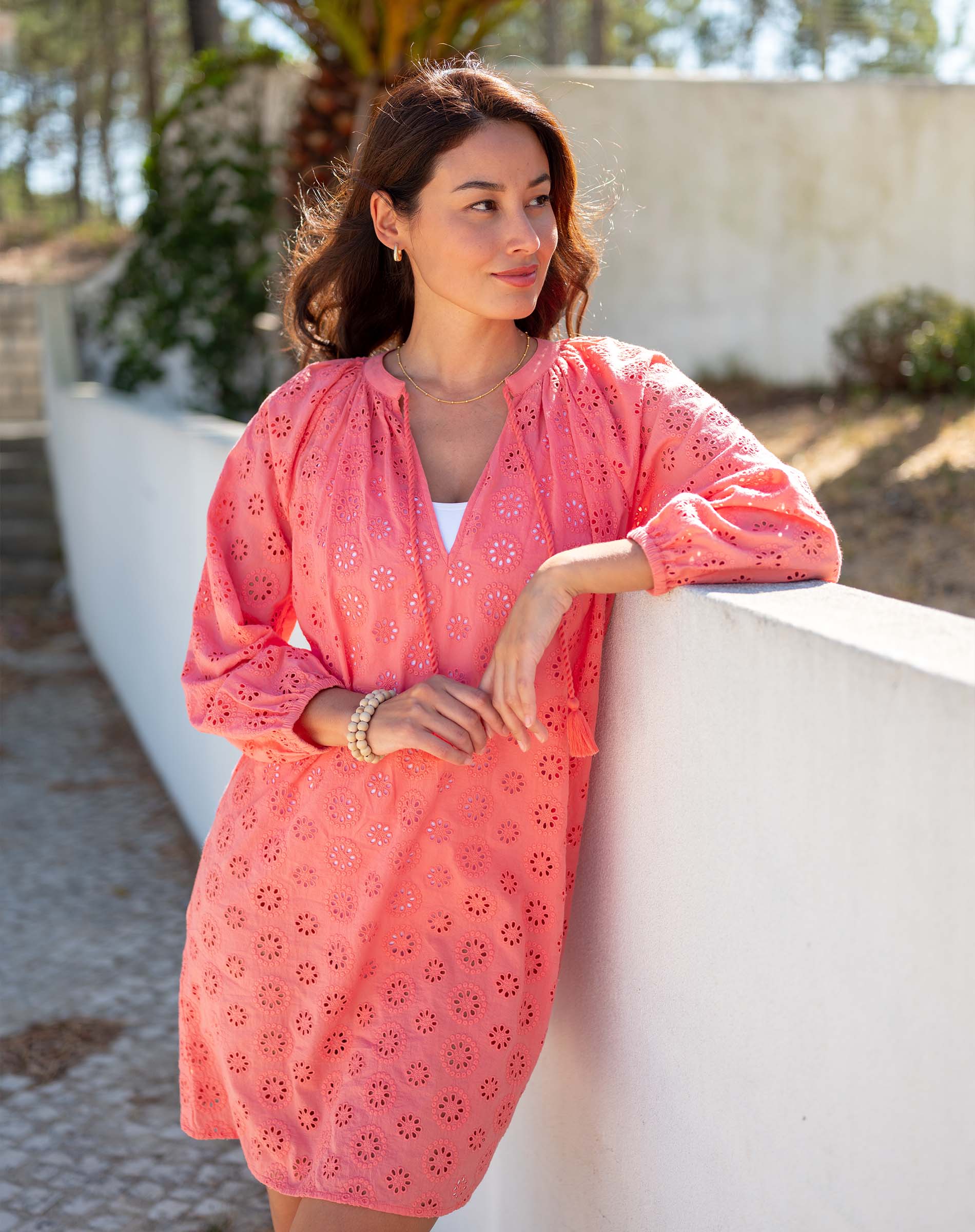 Women's Coral Eyelet Mini Coverup Dress