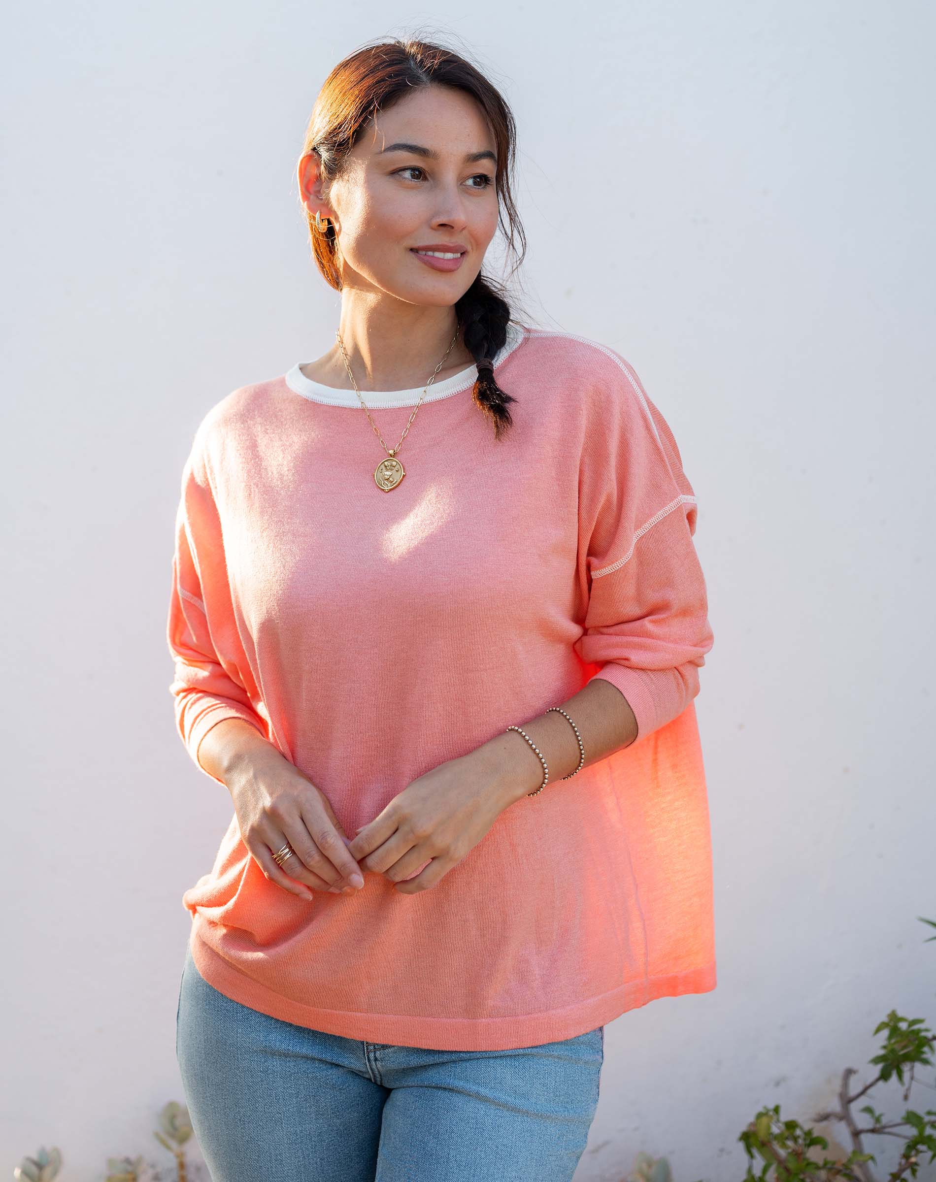 Women's Coral Pink Oversized Pullover
