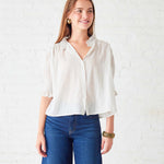 Women's Cream Collared Ruffle Blouse