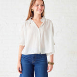 Women's Cream Collared Ruffle Blouse