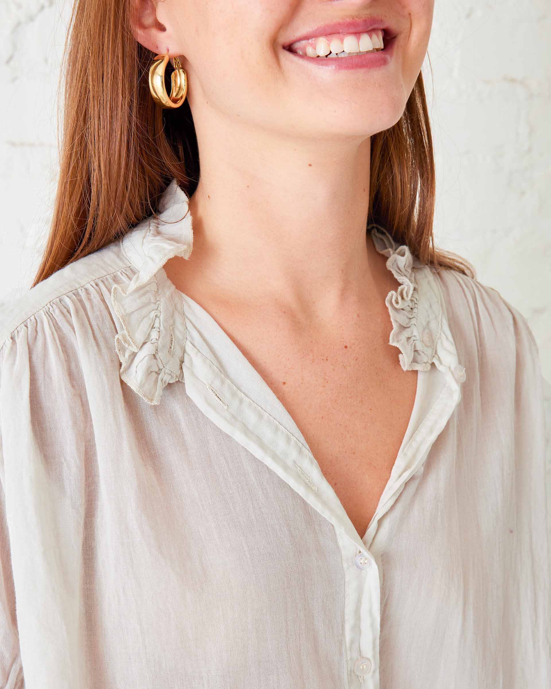 Women's Cream Collared Ruffle Blouse